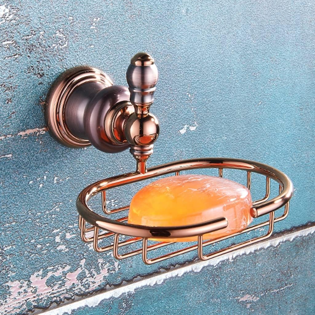 Bathroom Hardware Set Brown Bronze Rose Gold Towel Rack Set Towel Bar Toilet Paper Holder Towel Ring Wall Mounted Bathroom Accessories Kit Wall Mounted,Single Glass(Soap Net)
