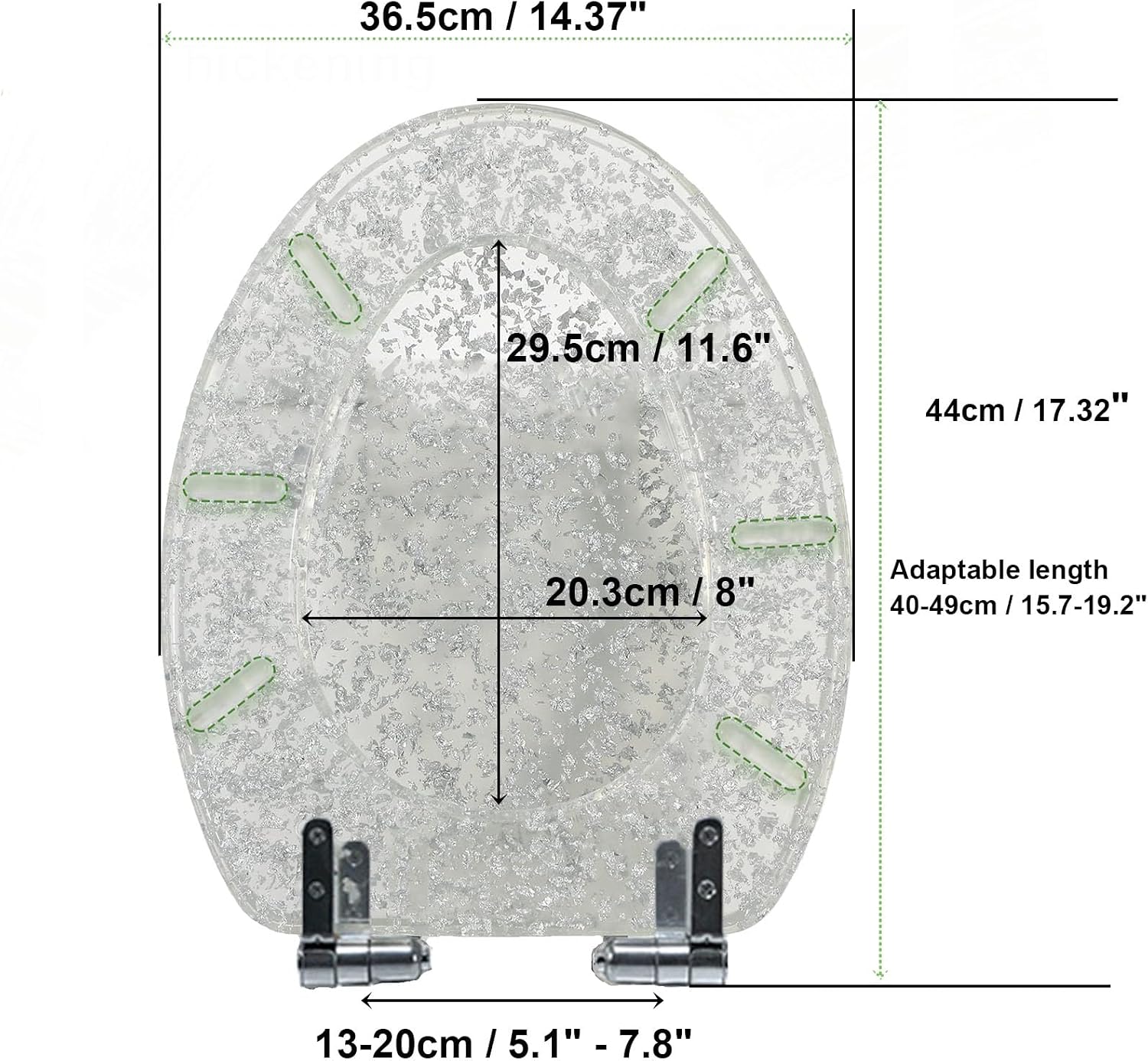 Resin Toilet Seat Elongated Soft Close Toilet Seat Easy Clean & 360° Adjustable Hinges, Quick Release Heavy Duty Toilet Seats with Glitter Cover,Silver(Pink)