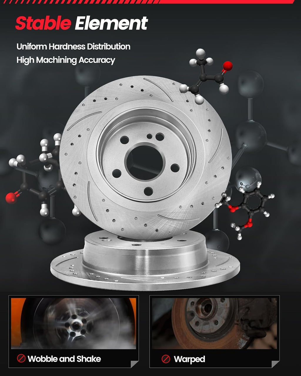 Brake Pads And Rotors Kit Compatible With 2012-2020 Dodge Grand Caravan, Dodge Journey, Rear Automotive Replacement Brake Kits 53069 D1596-8811 Drilled And Slotted Rotors 328mm(12.9in)