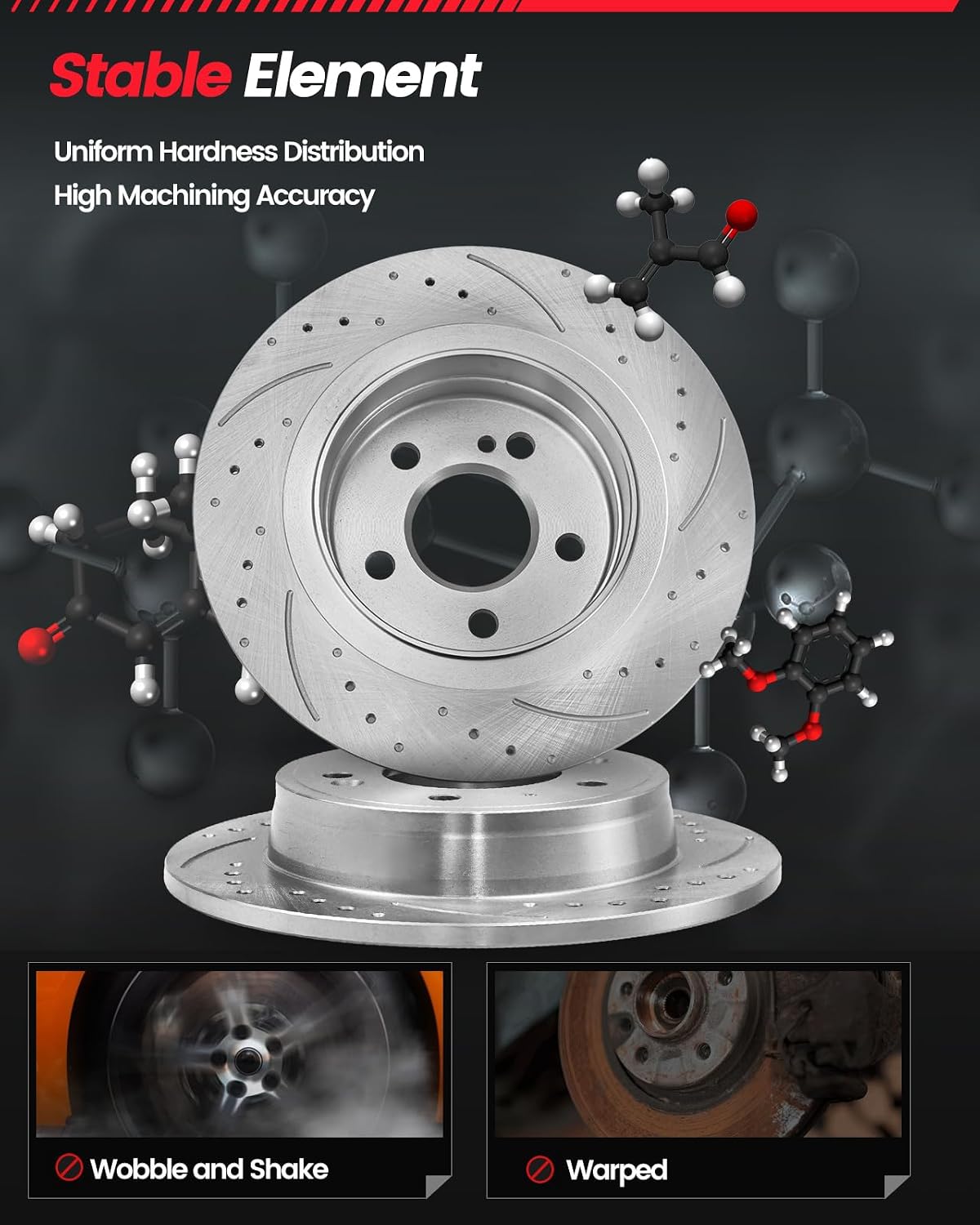 Brake Pads And Rotors Kit Compatible With 2012-2020 Dodge Grand Caravan, Dodge Journey, Rear Automotive Replacement Brake Kits 53069 D1596-8811 Drilled And Slotted Rotors 328mm(12.9in)