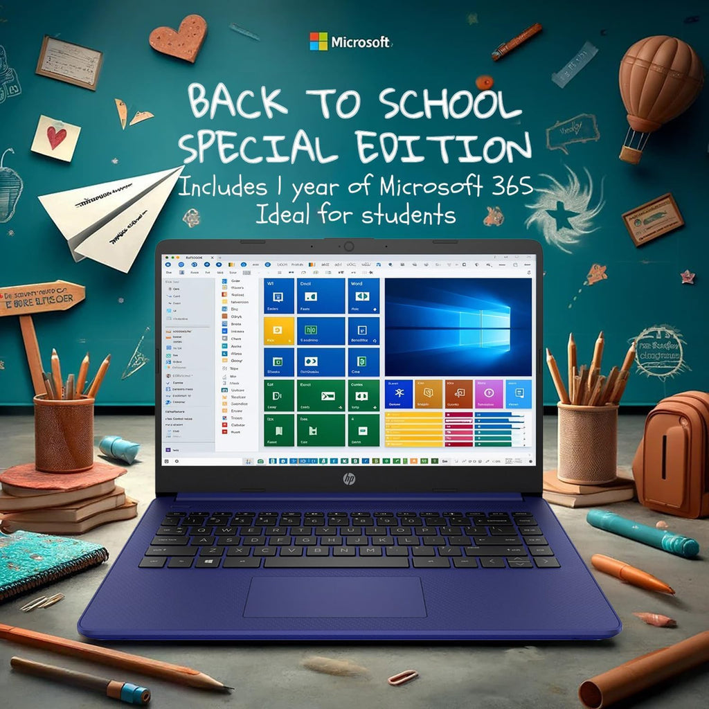 HP 14' HD Laptop | Back to School Limited Edition with 1 Year Microsoft 365 | Intel Quad-Core Processor | 16GB RAM | 576GB Storage | Long Battery Life | Indigo Blue | w/WOWPC Bundle | Windows 11