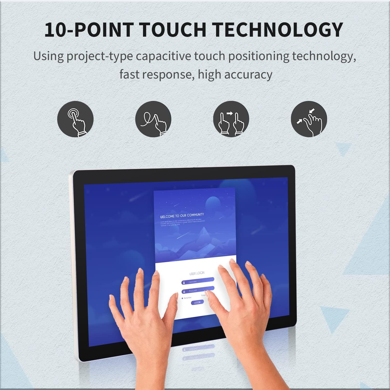 18.5 inch Capacitive Multi-Touch Screen Industrial Monitor, 16:9 Display 1920 x 1080P, Built-in Speakers, VGA, DVI & HD-MI Monitor for PC, POS, Small Business, Restaurant