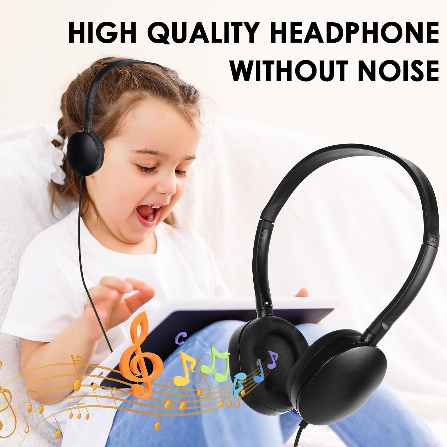 Classroom Kids Headphones Bulk 100 Pack Class Set of Headphones for Students Children Toddler Boys Girls Teen and Adult (Black)