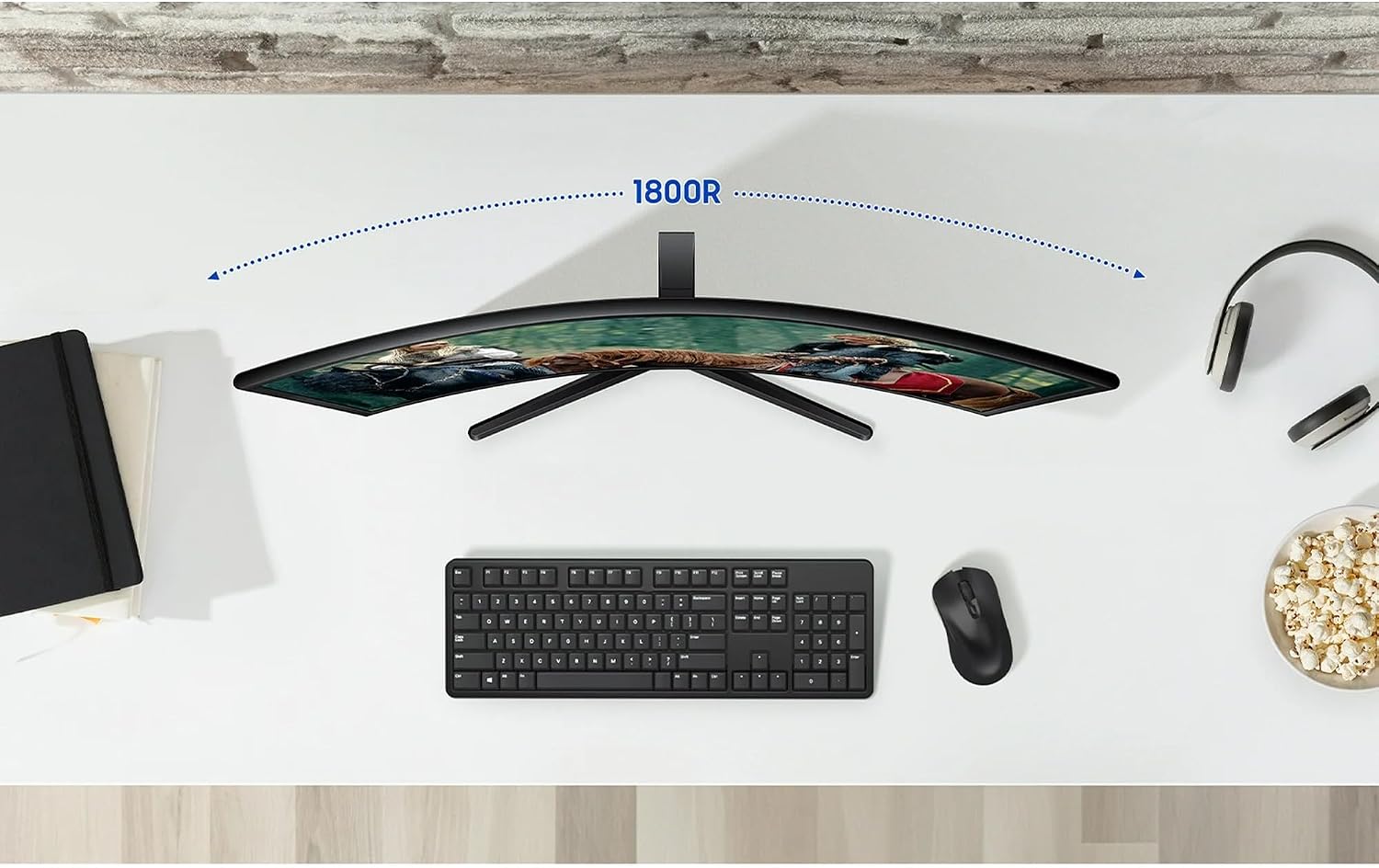Samsung 27' Essential S3 Series LED Curved Monitor, FHD 1800R, Game Mode, Dual Ports, Eye Comfort, 100Hz, Black, with GSF HDMI Cable