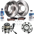 Detroit Axle - 4WD Front Wheel Bearing Hubs Brake Kit for 99-04 Ford F-250 F-350 Super Duty 00-02 Ford Excursion [SRW] Wheel Bearing Hubs Disc Brake Rotors Brakes Pads Replacement : 13.03 inch Rotor