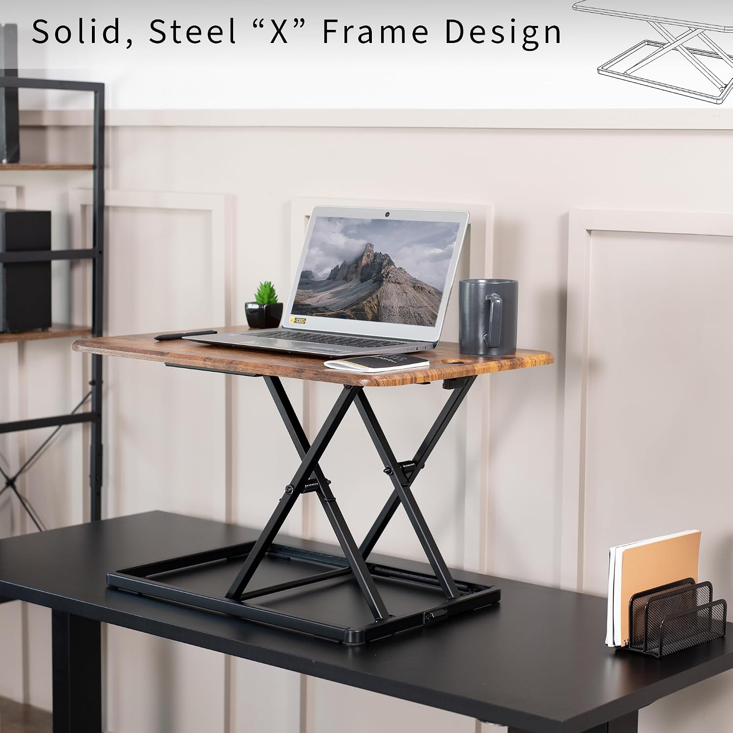 VIVO Ultra-Slim Single Top Height Adjustable Standing Desk Riser, Compact Sit Stand Desktop Converter for Monitor or Laptop, Rustic Vintage Brown, DESK-V001JN