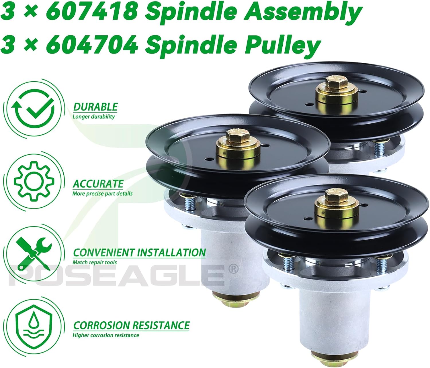 3 Pack 607418 Spindle Assembly with 604704 Spindle Pulley Replaces Hustler 601804 Spindle Assembly for Hustler Raptor SD 60 Deck Spindles, Hustler 60 inch Mower Deck Spindles