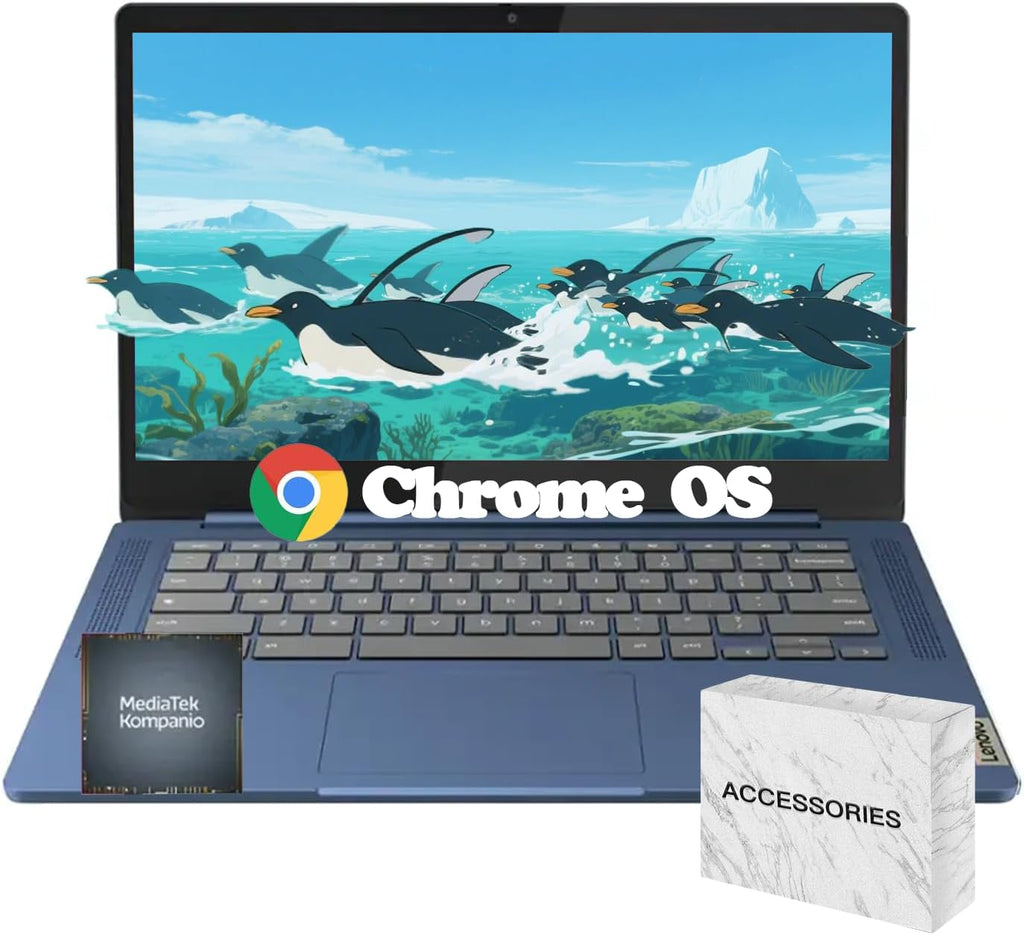 Lenovo IdeaPad Slim 3 Chromebook 14 | Student and Business | Full HD | Kompanio 520 CPU(8-core) | Long Battery Life (up to 13.5 Hours) | 128GB Micro SD Card | 4GB Memory | 64GB eMMC | Abyss Blue
