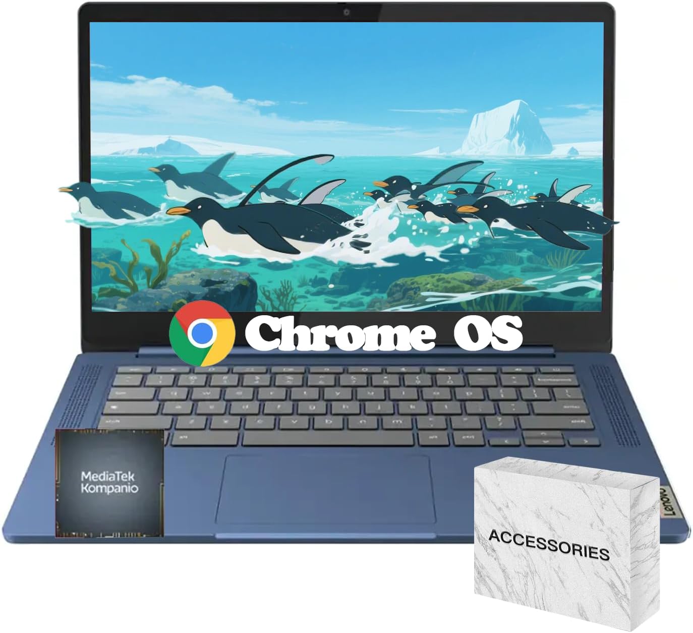 Lenovo IdeaPad Slim 3 Chromebook 14 | Student and Business | Full HD | Kompanio 520 CPU(8-core) | Long Battery Life (up to 13.5 Hours) | 128GB Micro SD Card | 4GB Memory | 64GB eMMC | Abyss Blue