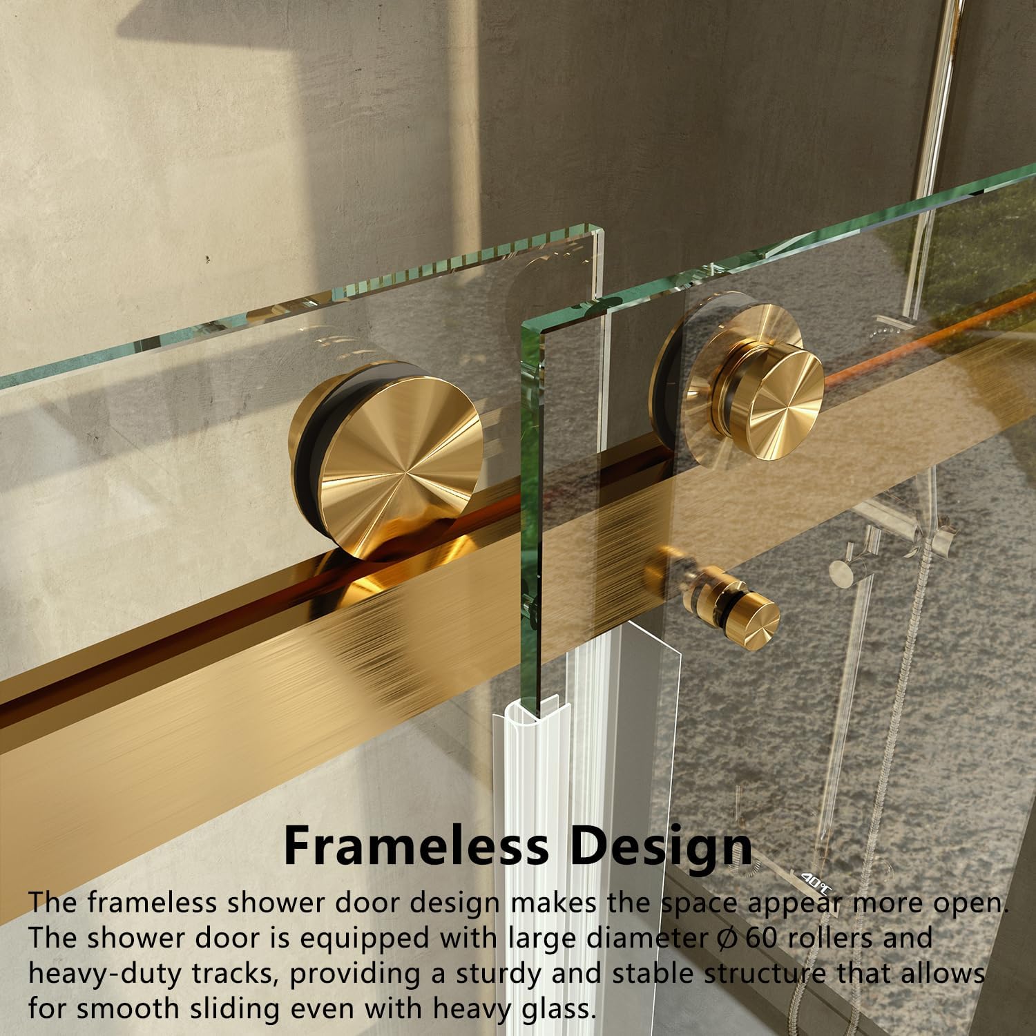 Frameless Shower Door, 50'-54' Wide, 76' high, 3/8' (10mm) Clear Tempered Glass with Towel bar, Double Sliding Door, Brushed Gold Finish DS01