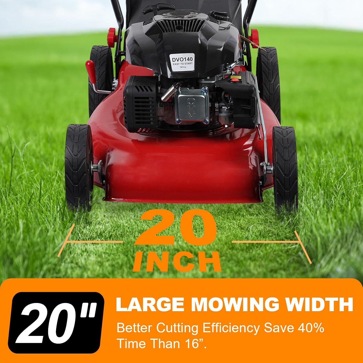 141cc Self Propelled Gas Lawn Mower, 20 inch Gas Lawn Mower Cordless Push Mower with 4-Stroke Strong Power Engine, Side Discharge, 7 Position Cutting Height Adjustment for Lawn, Yard, Garden Red