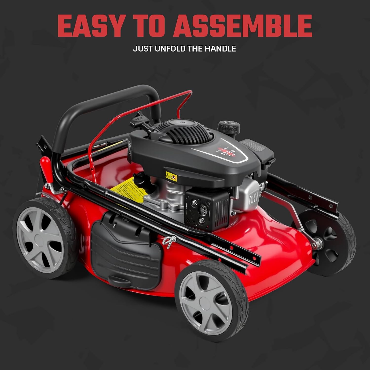 3 in 1 Gas Lawn Mower Self Propelled Gas Lawn Mower, 131cc 4-Cycle Push Lawn Mower with 50L Grass Tank, Bagging, Mulching, and Side Discharge, 8-Position Lever Height Adjustment (A)