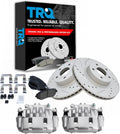 TRQ Performance Front Brake Pad and Rotor Set Ceramic Drilled Slotted Coated Rotors Calipers Compatible with 2011-2014 Subaru Impreza
