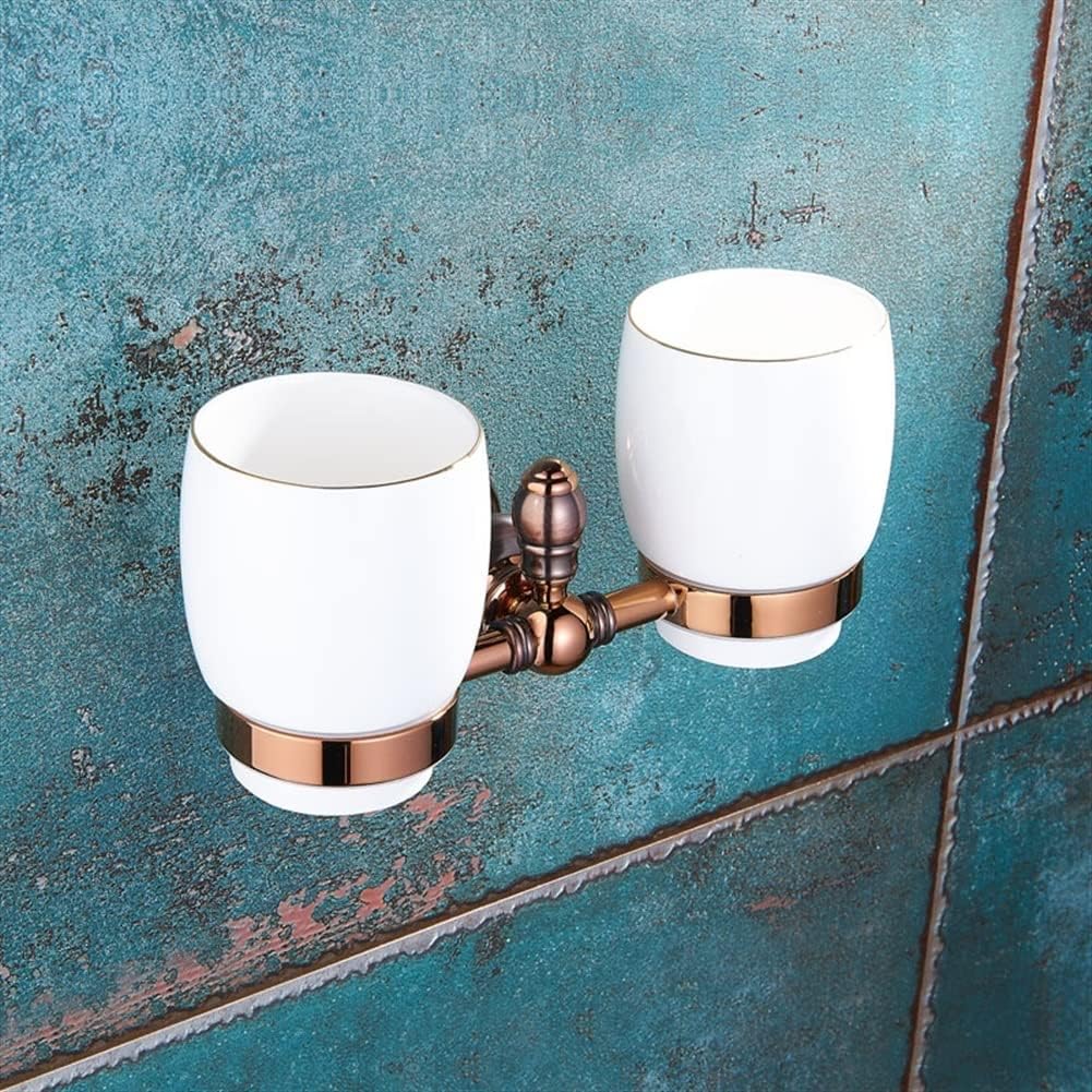 Bathroom Hardware Set Brown Bronze Rose Gold Towel Rack Set Towel Bar Toilet Paper Holder Towel Ring Wall Mounted Bathroom Accessories Kit Wall Mounted,Single Glass(Double Cup)