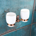 Bathroom Hardware Set Brown Bronze Rose Gold Towel Rack Set Towel Bar Toilet Paper Holder Towel Ring Wall Mounted Bathroom Accessories Kit Wall Mounted,Single Glass(Double Cup)
