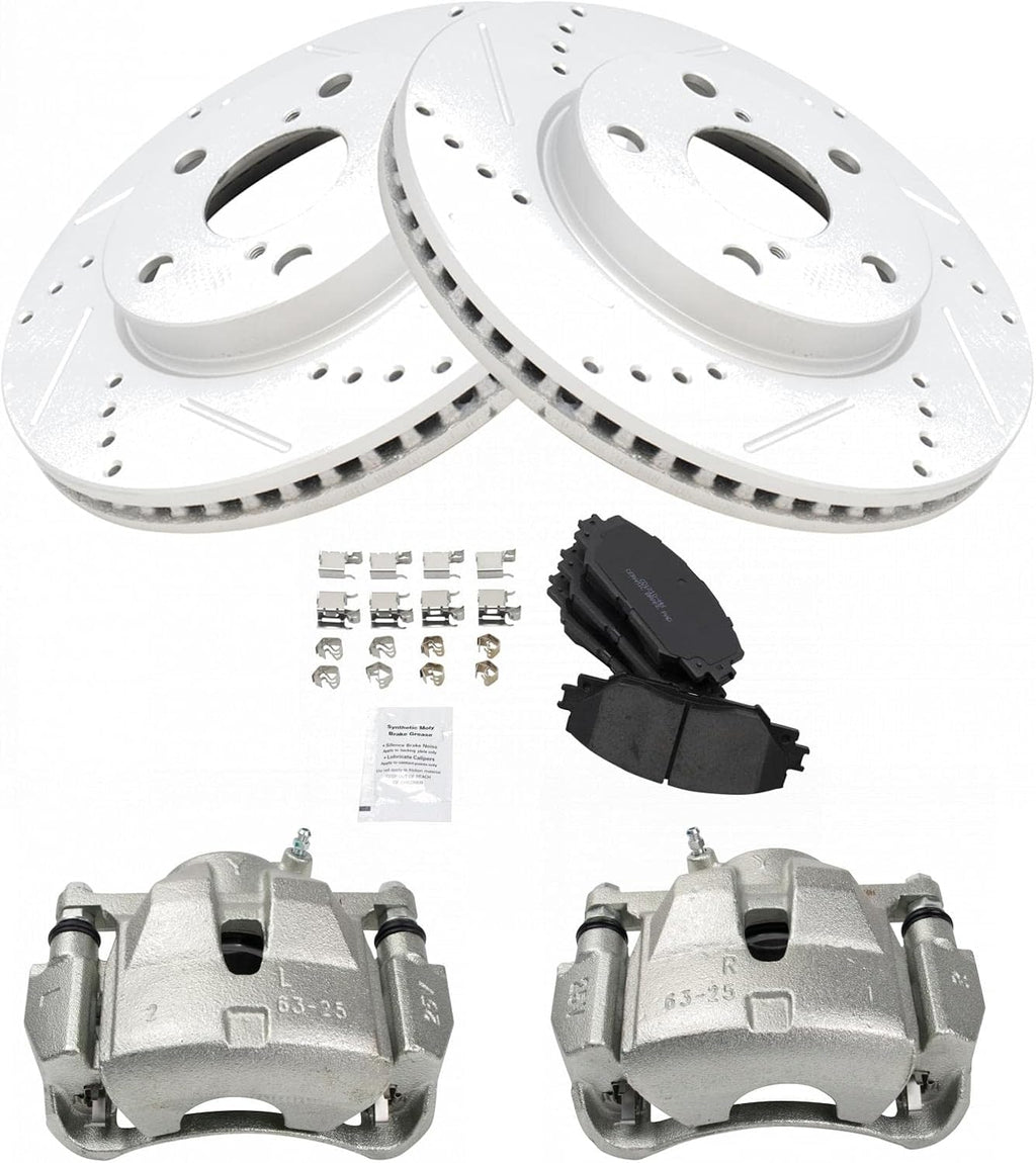 TRQ Performance Front Brake Pad and Rotor Set Ceramic Vented Coated Rotors Calipers Compatible with 2006-2012 2006-2018 Toyota RAV4