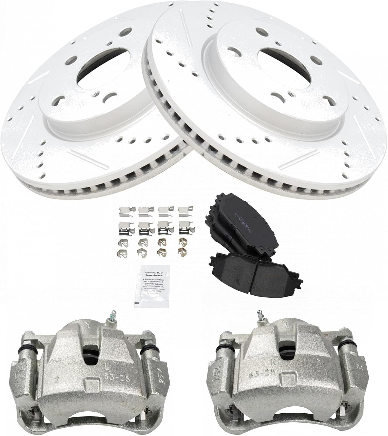 TRQ Performance Front Brake Pad and Rotor Set Ceramic Vented Coated Rotors Calipers Compatible with 2006-2012 2006-2018 Toyota RAV4