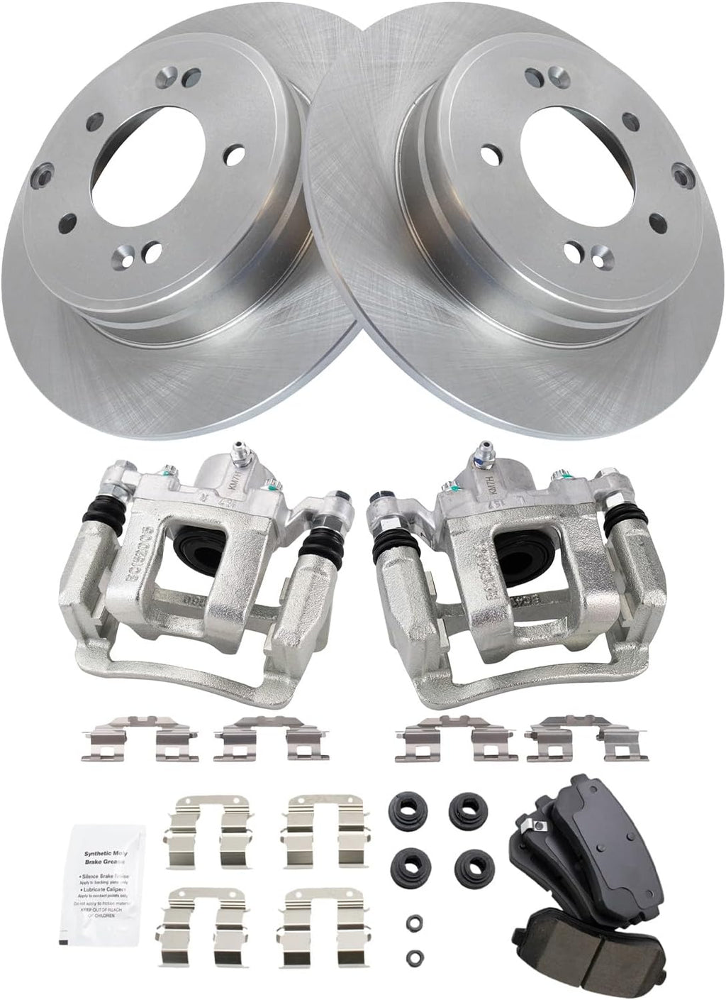 TRQ Rear Brake Pad and Rotor Set Ceramic Rotors Calipers Compatible with 2015 Hyundai Sonata