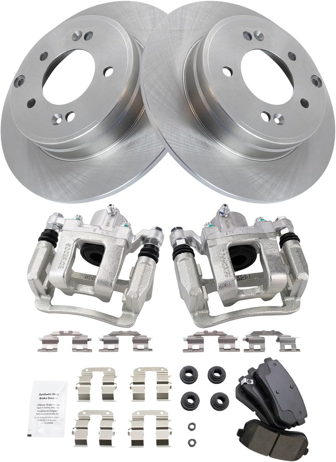 TRQ Rear Brake Pad and Rotor Set Ceramic Rotors Calipers Compatible with 2015 Hyundai Sonata