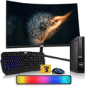 Dell Optiplex Tiny Mini Desktop PC, Intel Core i5, 16GB RAM, 1TB SSD with 32 inch Curved Monitor, AI Enabled RGB Keyboard Mouse, RGB Soundbar and Webcam Windows 11 Pro (Renewed)