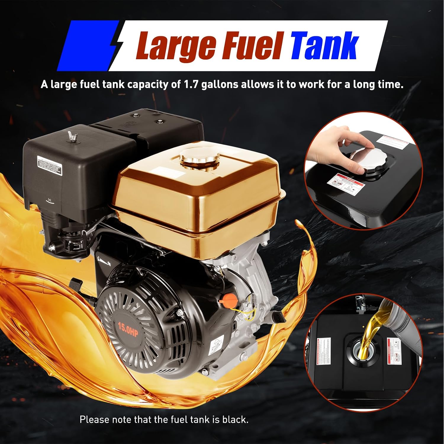 4 Stroke Engine Motor, 15HP 420CC Gas Motor Engine OHV Multi-Use Gasoline Motor Recoil Pull Air Cooling Log Splitter Recoil
