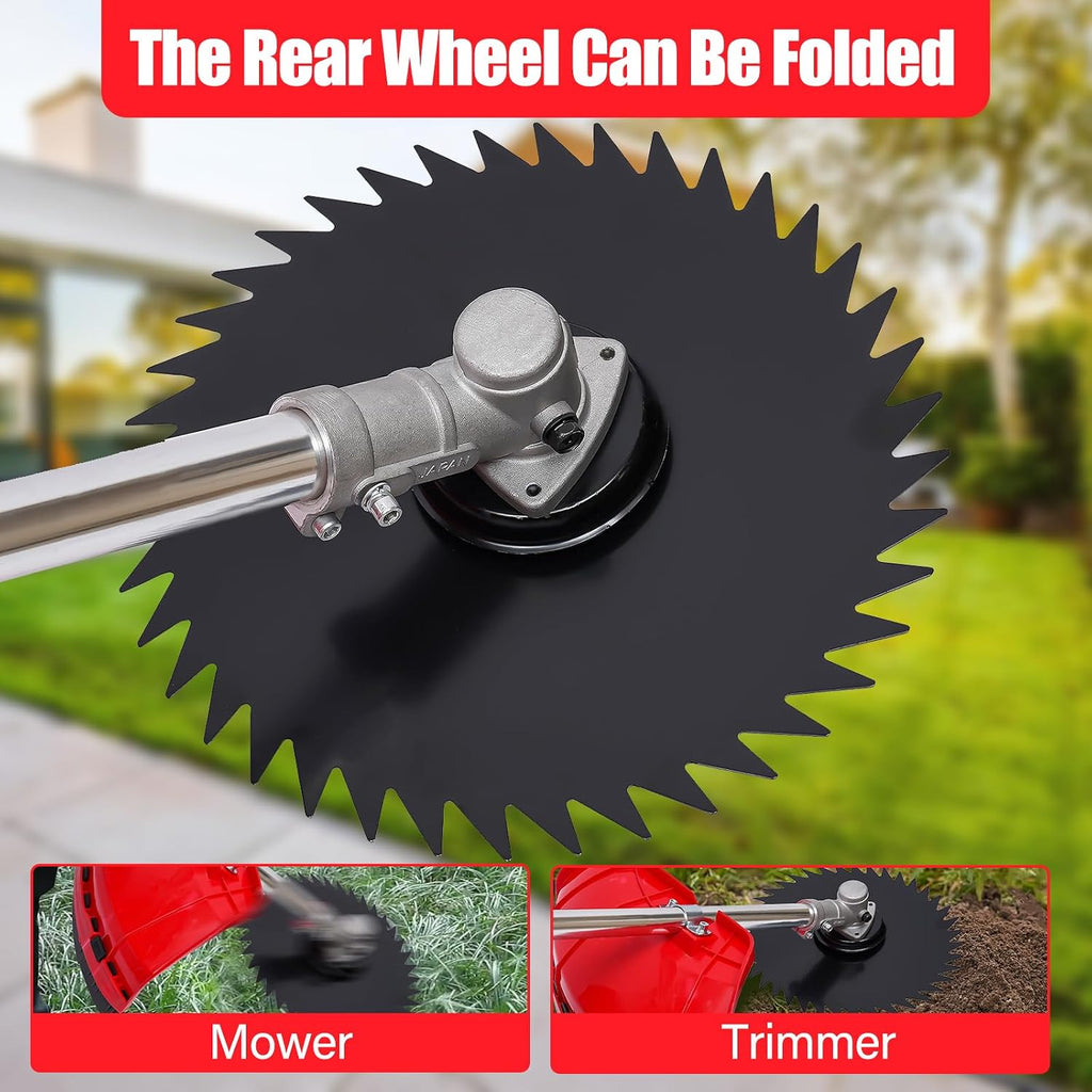 Weed Wacker, 2 Stroke 49 CC Gasoline Weed Eater, 6500-7000R/Min Hand Push Weed Wacker, 0.95L Small Weedwacker, can Folded Rear Wheel, for Mountains, Hills, Plains, Orchards Etc