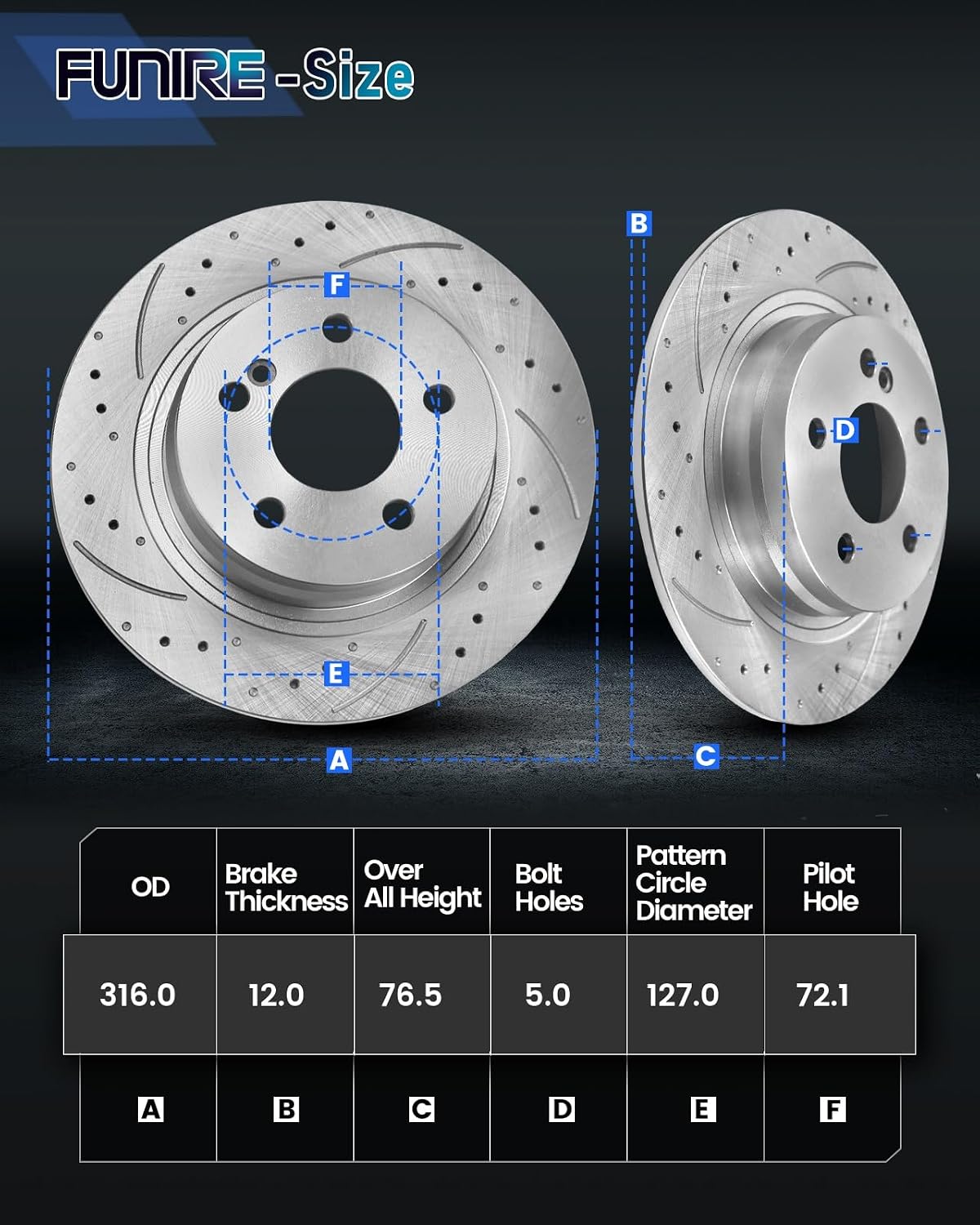 Rear Brake Pads And Rotors Kit Compatible With 2007-2017 Jeep Wrangler, 2018 Jeep Wrangler JK, 53041 D1274-8390 Automotive Replacement Brake Kits Drilled And Slotted Rotors 316mm(12.4in)