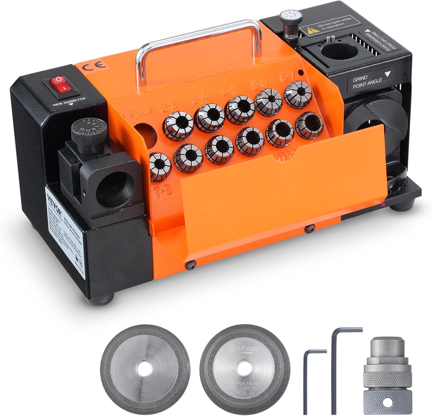 VEVOR Drill Bits Sharpener, 3-13mm Drill Bits Grinder Sharpener, Lip Relief Angle & 95°-135° Point Angle Adjustable Drill Bit Re-Sharpener, Portable Sharpening Machine with 11 Collets, CBN & SDC Wheel