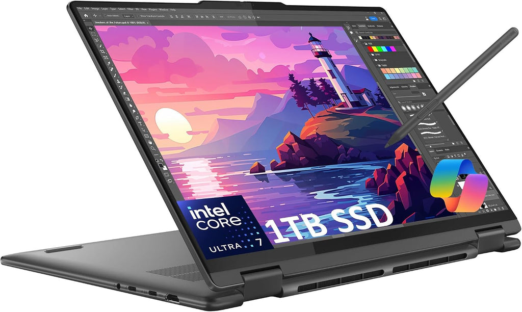 Lenovo Yoga 7 7i 2-in-1 Business Laptop (16' FHD+ Touchscreen, Intel Core Ultra 7 155U (Beat i7-1355U7), 16GB RAM, 1TB SSD, IST Pen) Backlit, Fingerprint, FHD IR Webcam, Win 11 Home w/AI Copilot, Grey