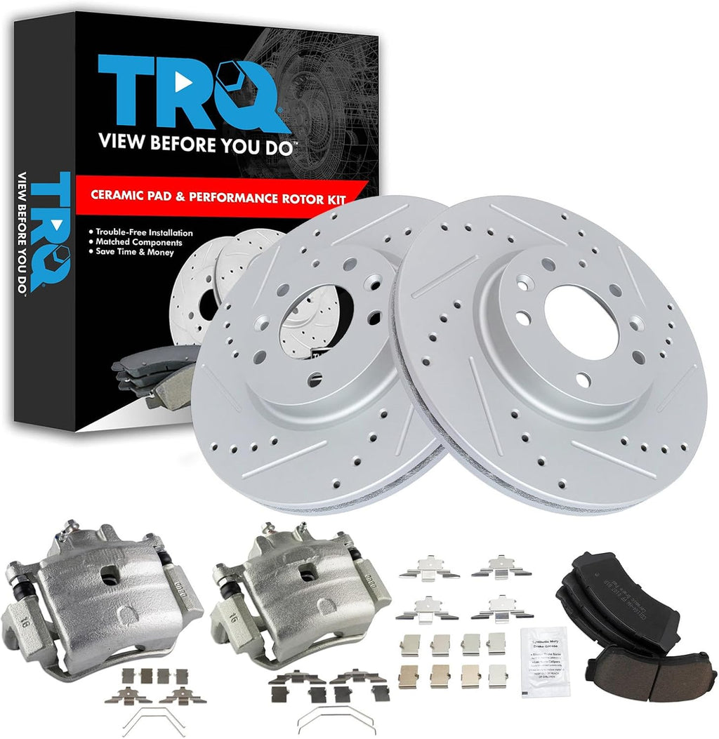 TRQ Front Ceramic Pads Performance Rotors & Caliper Kit Compatible with 2006-2012 Ford Fusion 2007-2012 Lincoln MKZ 2006 Lincoln Zephyr 2006-2011 Mercury Milan