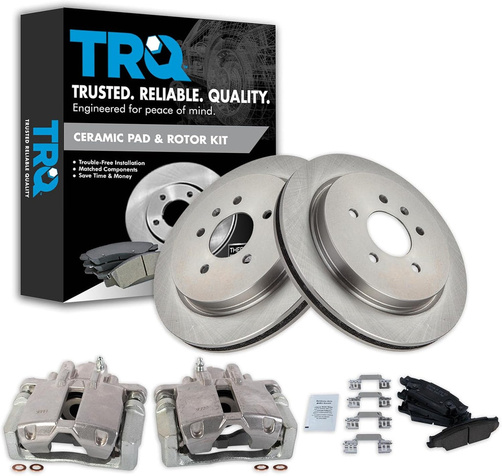 TRQ Rear Brake Pad and Rotor Set Ceramic Vented Rotors Calipers Compatible with 2003-2007 Cadillac CTS 2005-2011 STS