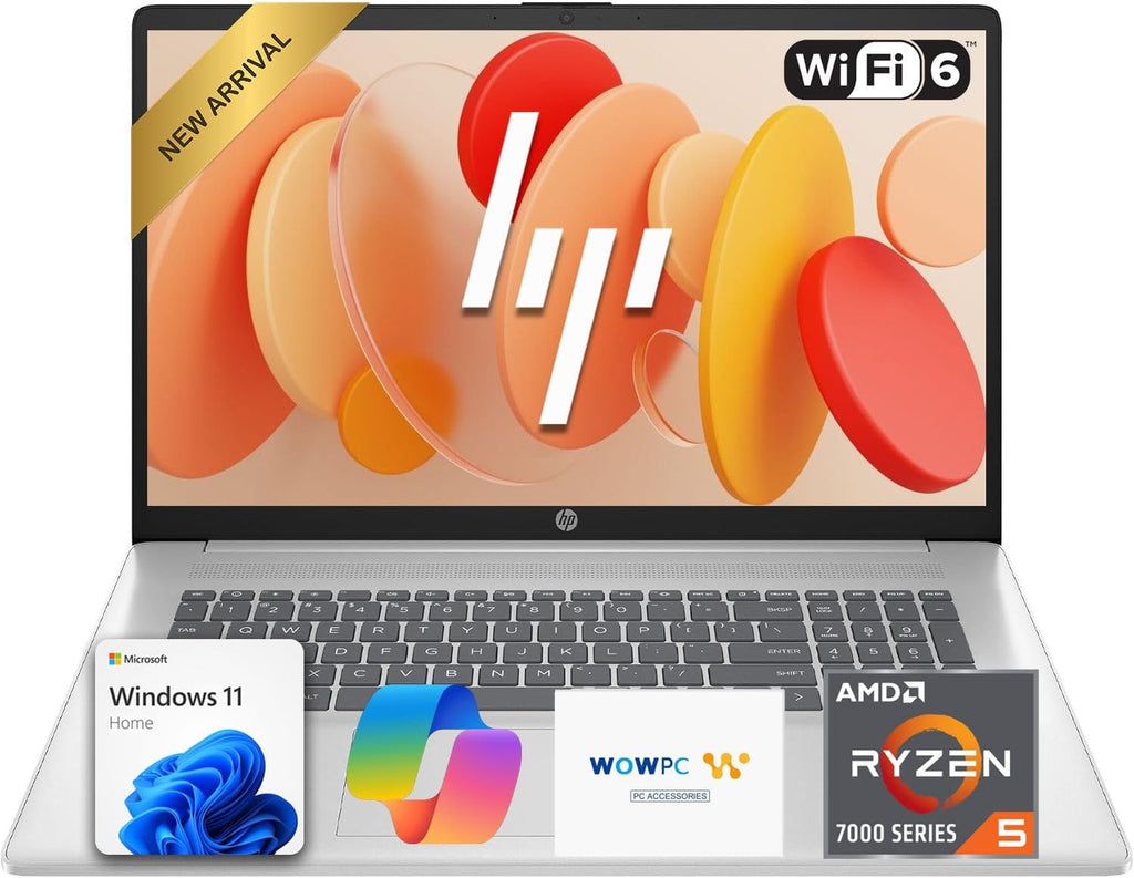 HP 17.3' AI-Ready FHD Business Laptop | 6-Core AMD Ryzen 5 Processor | 8GB DDR4 RAM | 256GB PCIe SSD | Window 11 + Copilot | Wi-Fi 6 | HDMI | Camera with Privacy Shutter & AI Noise Reduction