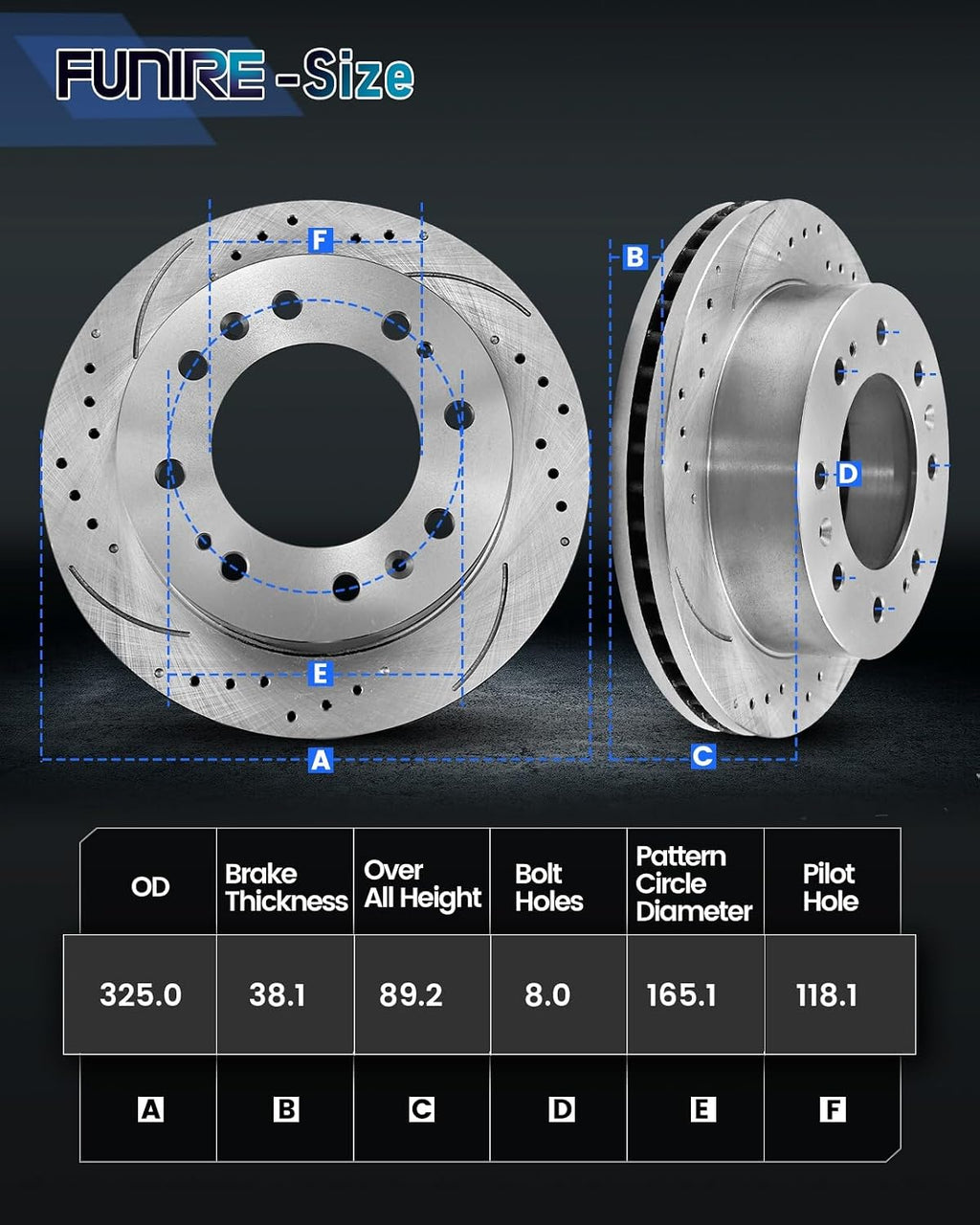 Front Brake Pads And Rotors Kit Compatible With 2001-2010 Chevrolet Silverado 2500 HD, 55072 D784-7652 Automotive Replacement Brake Kits Geomet Drilled And Slotted Rotors 325mm(12.8in)