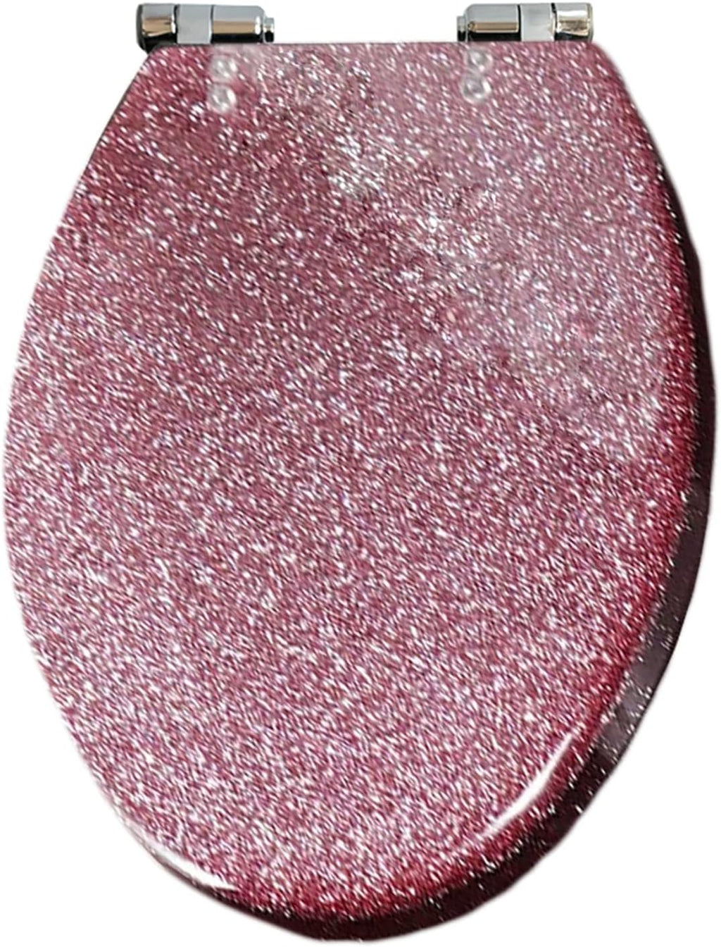Glitter Toilet Seat Resin Silent Slow Close seat, Oval Toilet Seat Soft Close Quick Release, Easy Installation and Cleaning, 36 * 42cm,Silver,Pink