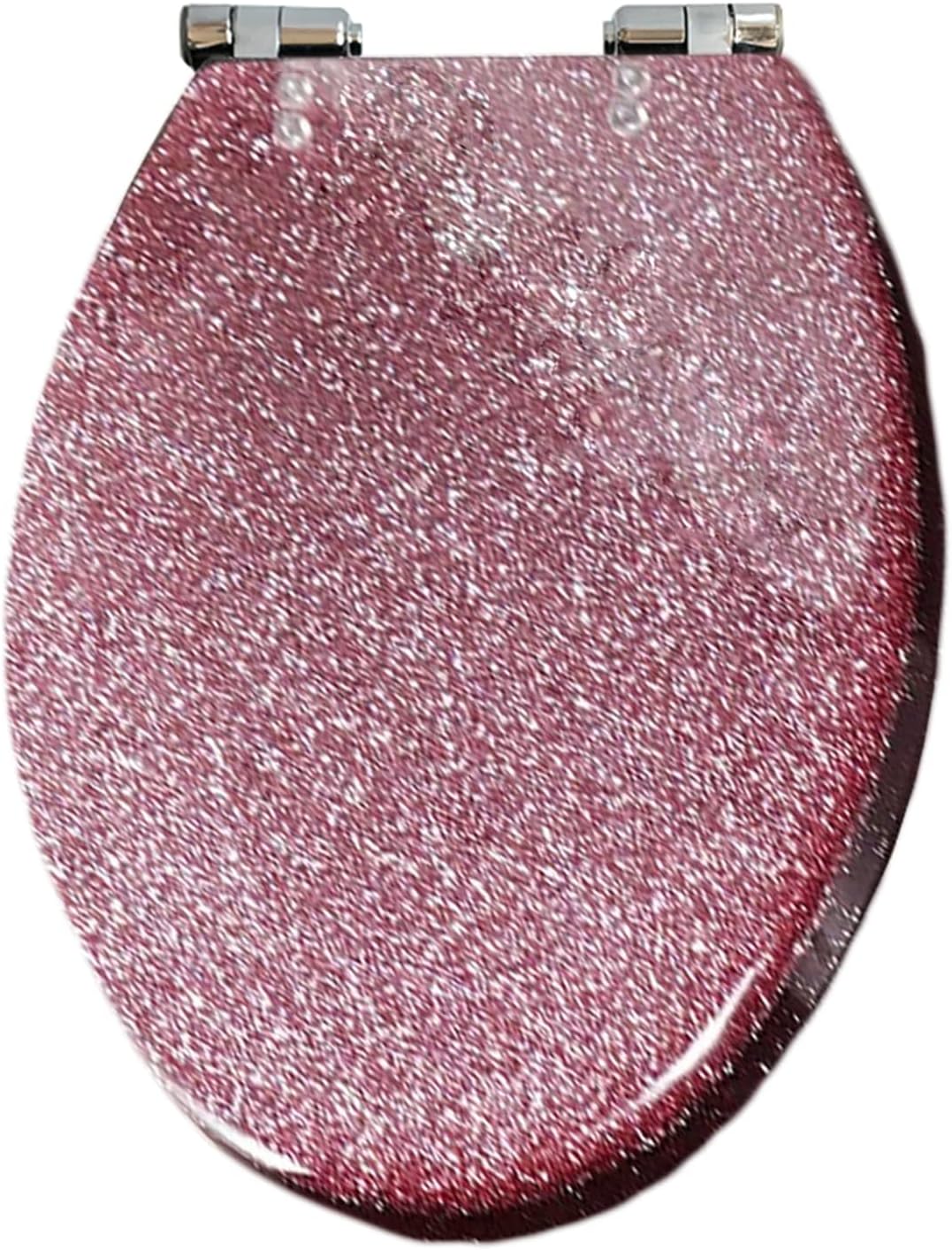 Glitter Toilet Seat Resin Silent Slow Close seat, Oval Toilet Seat Soft Close Quick Release, Easy Installation and Cleaning, 36 * 42cm,Silver,Pink