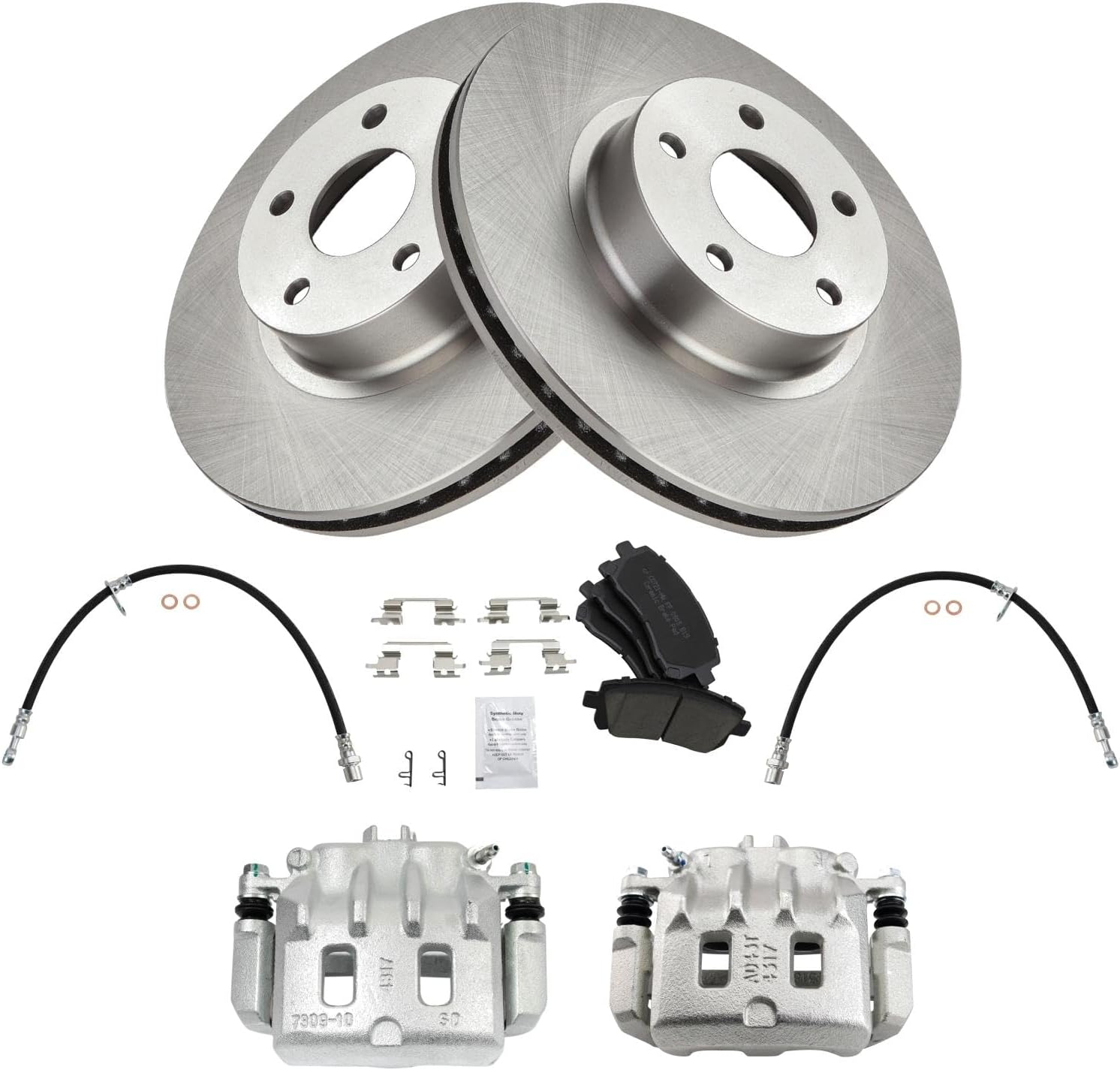 TRQ Front Brake Pad and Rotor Set Ceramic Rotors Calipers Hoses Compatible with 2000 Subaru Outback