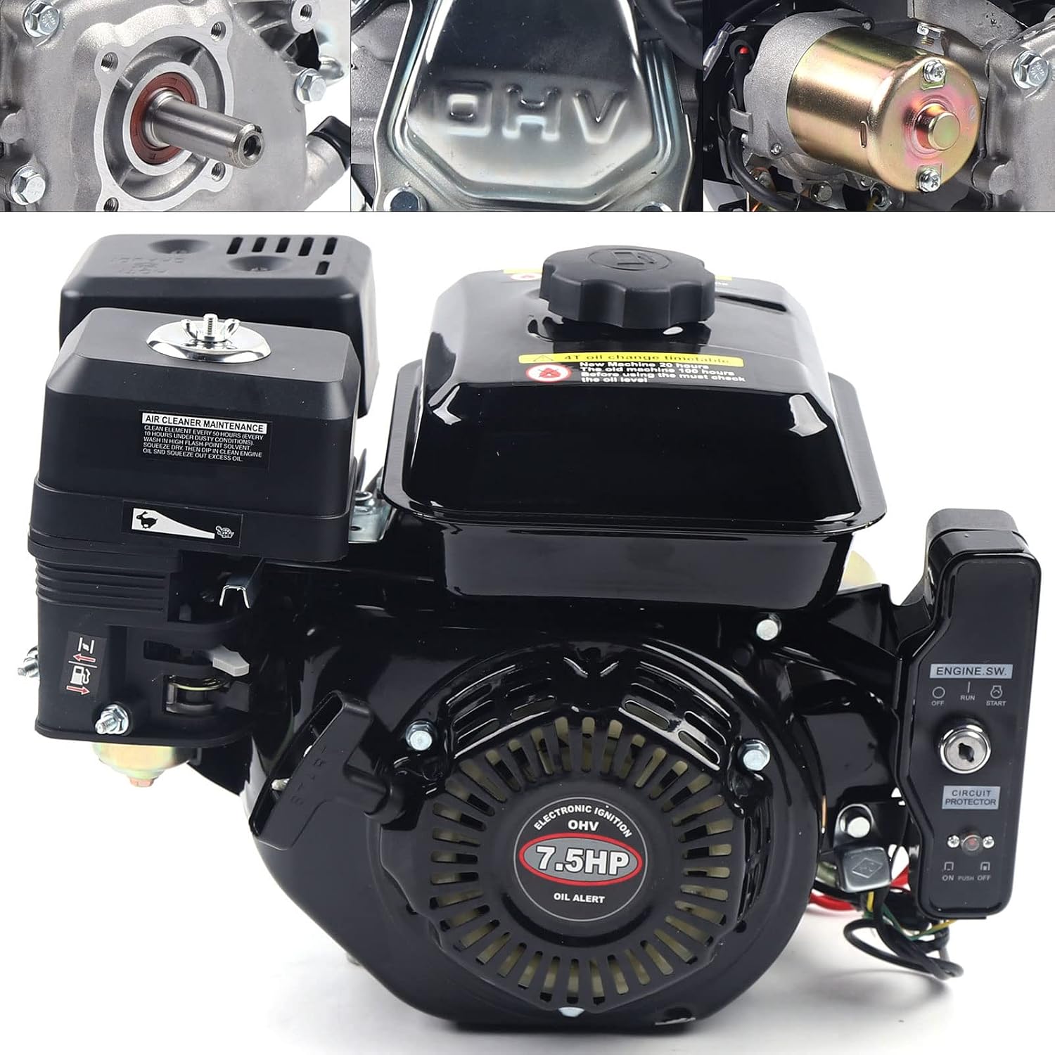 212CC Engine 7.5HP Gas Motor 4-Stroke Electric Start Go Kart Log Splitter Power Shaft Diameter 20mm