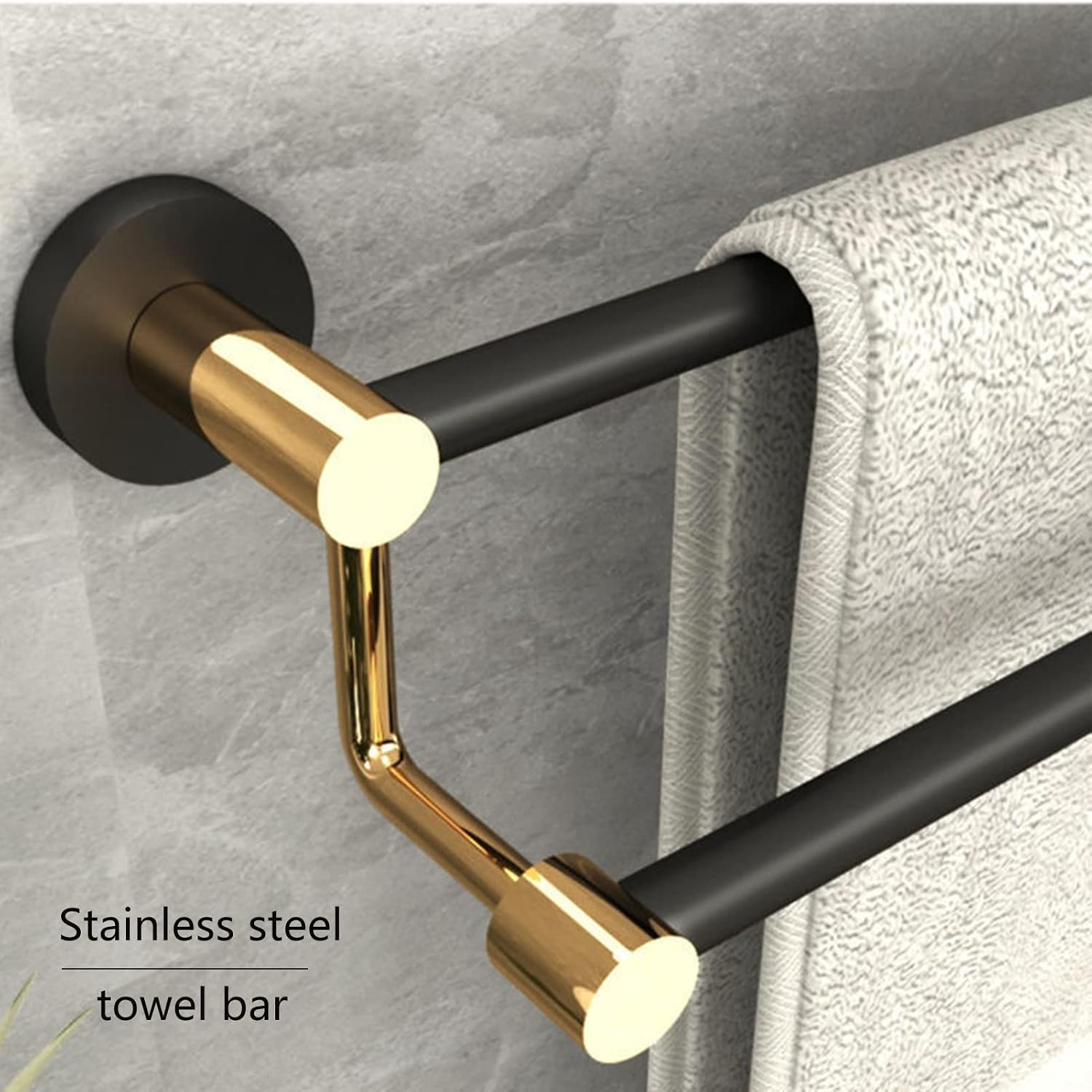 Stainless Steel Double Towel Bar Rail - 60 cm / 24 inches Wall Bath Towel Holder, Screws Mounting Rail Rack for Kitchen and Bathroom (Black Gold) (Size : 39.4inch)