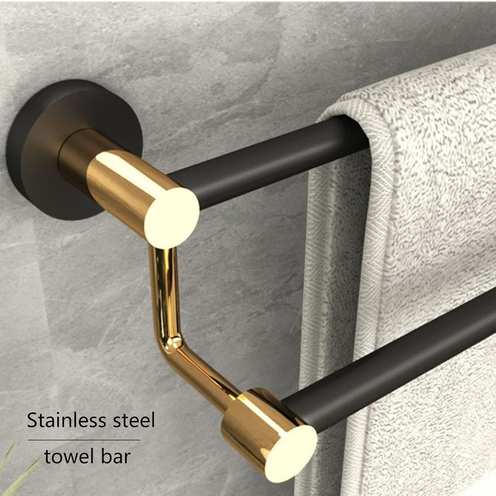 Stainless Steel Double Towel Bar Rail - 60 cm / 24 inches Wall Bath Towel Holder, Screws Mounting Rail Rack for Kitchen and Bathroom (Black Gold) (Size : 47.2inch(120cm))
