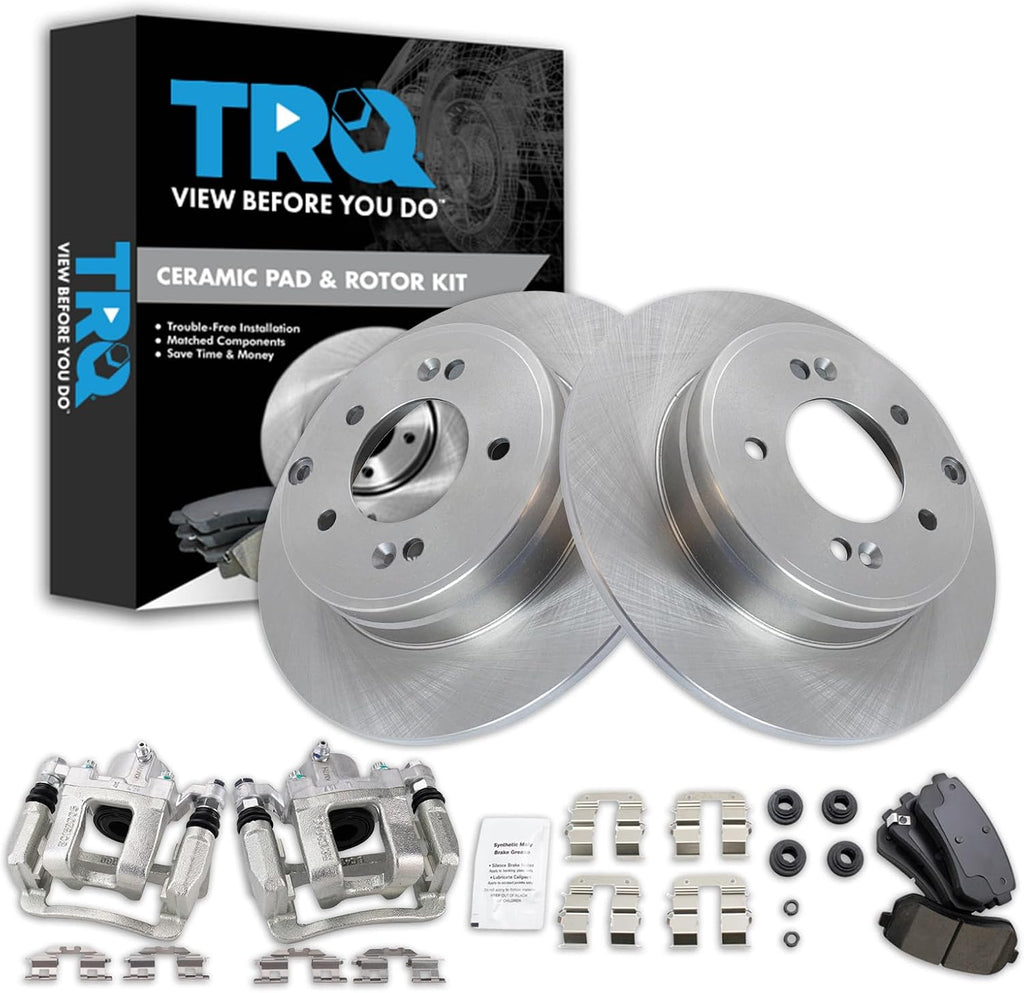 TRQ Rear Brake Pad and Rotor Set Ceramic Rotors Calipers Compatible with 2015 Hyundai Sonata