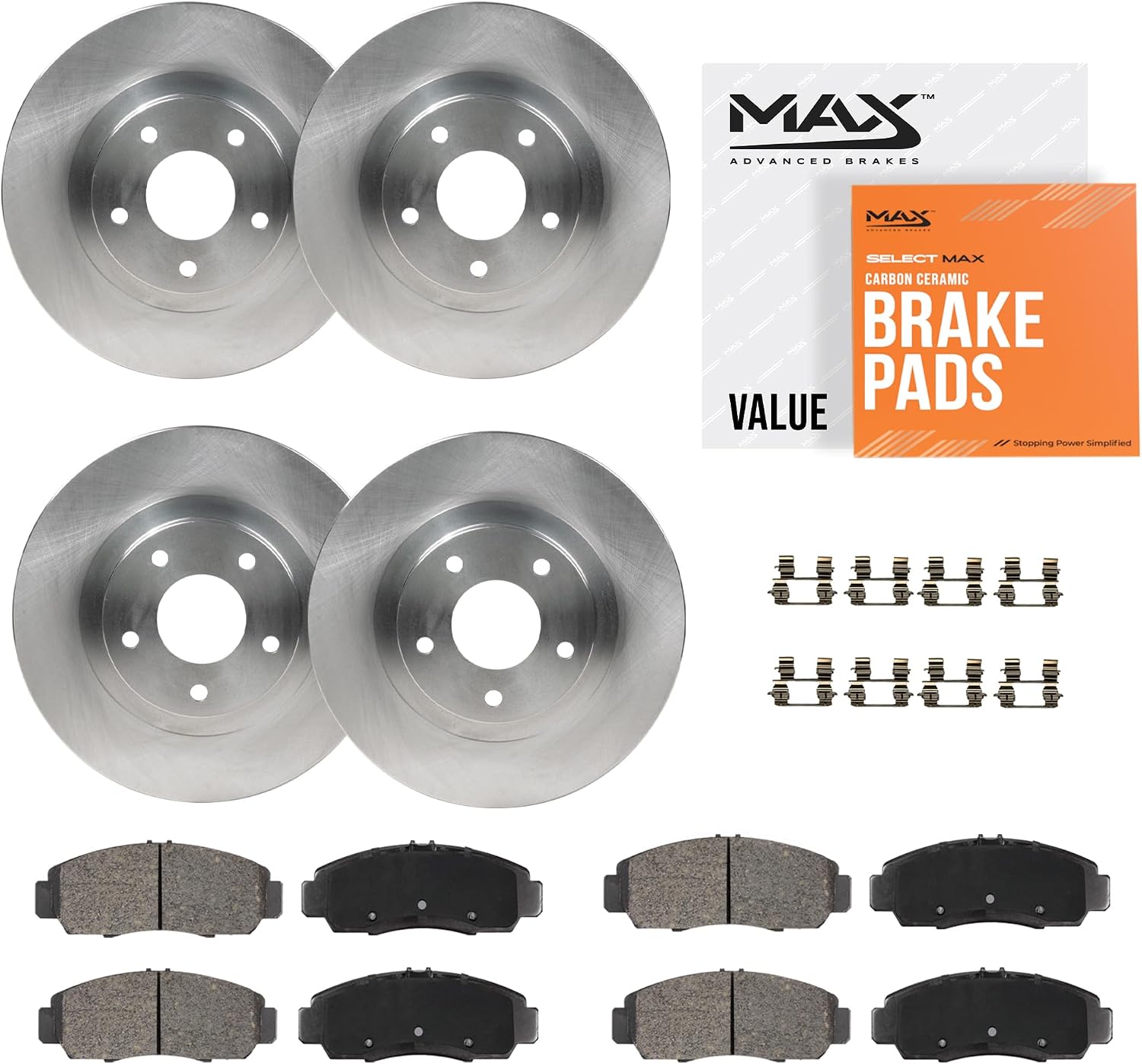 Max Advanced Brakes Front & Rear Brake Kit Compatible With 2006-2008 2009 2010 2011 Acura CSX Premium Touring iTech Replacement Premium OE Disc Brake Rotors and Ceramic Brake Pads