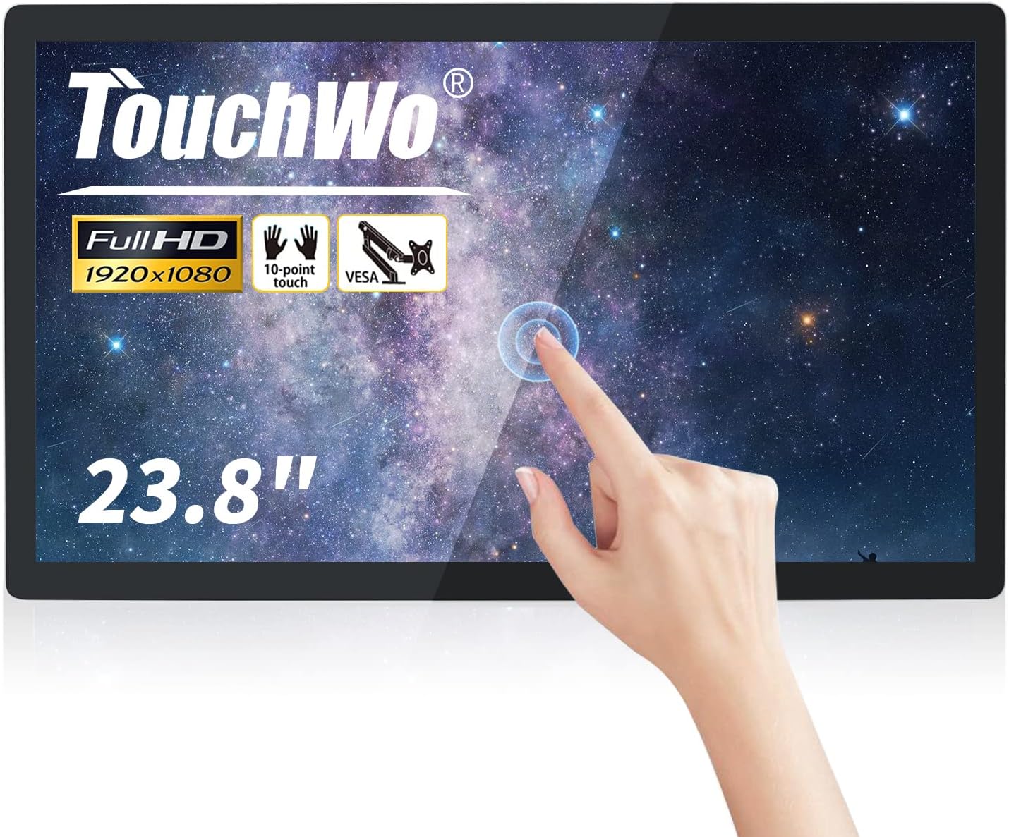23.8 inch Capacitive Multi-Touch Screen Industrial Monitor, 16:9 Display 1920 x 1080P, Built-in Speakers, VGA, DVI & HD-MI Monitor for PC, POS, Small Business, Restaurant