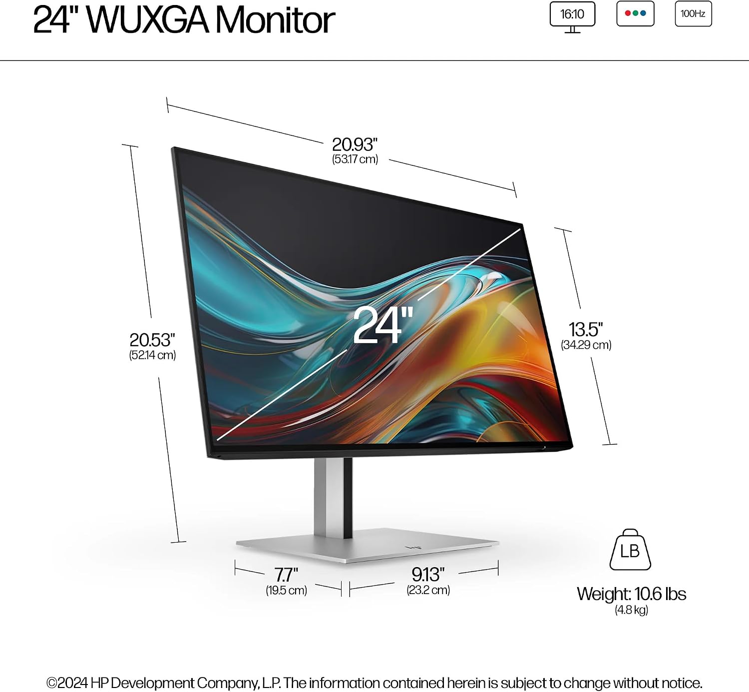 HP Series 7 Pro 24 Inch WUXGA Desktop Monitor 724pn 100Hz IPS 16:10 350 nits Anti-Glare Height Adjustable Tilt Swivel Pivot VESA Mountable HDMI USB Hub DisplayPort 5ms Black/Silver 8X534AA (Renewed)
