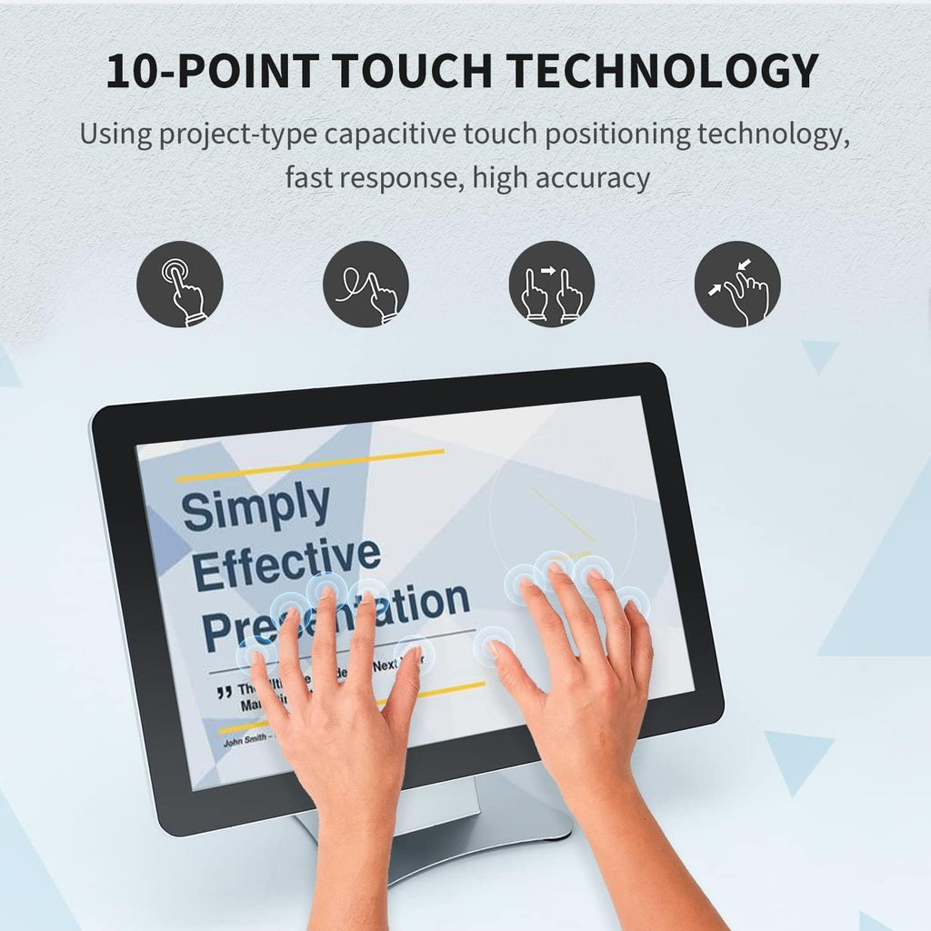 17.3 inch Capacitive Multi-Touch Screen Industrial Monitor, 16:9 Display 1920 x 1080P, Built-in Speakers, VGA & HD-MI Monitor for PC, POS, Small Business, Restaurant, Bar