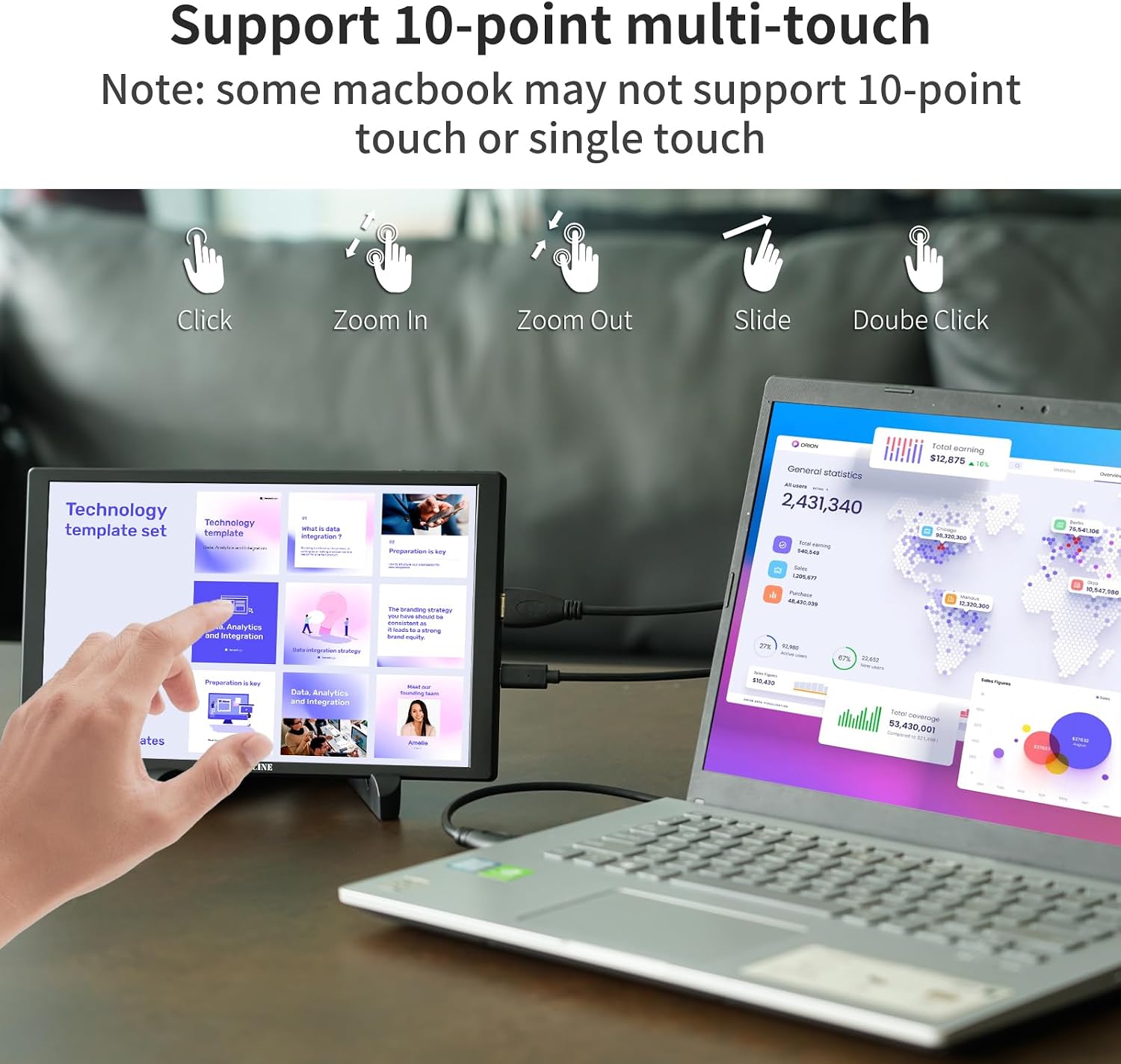 ANDYCINE N10 Portable Monitor, 10.1 Inch Mini Touch 1920x1200 IPS Screen, HDMI USB C in, 350nits 60Hz 1000:1 Contrast Display with Bracket & Speakers for Laptop,PC,PS4/5,Switch,Mac,Xbox