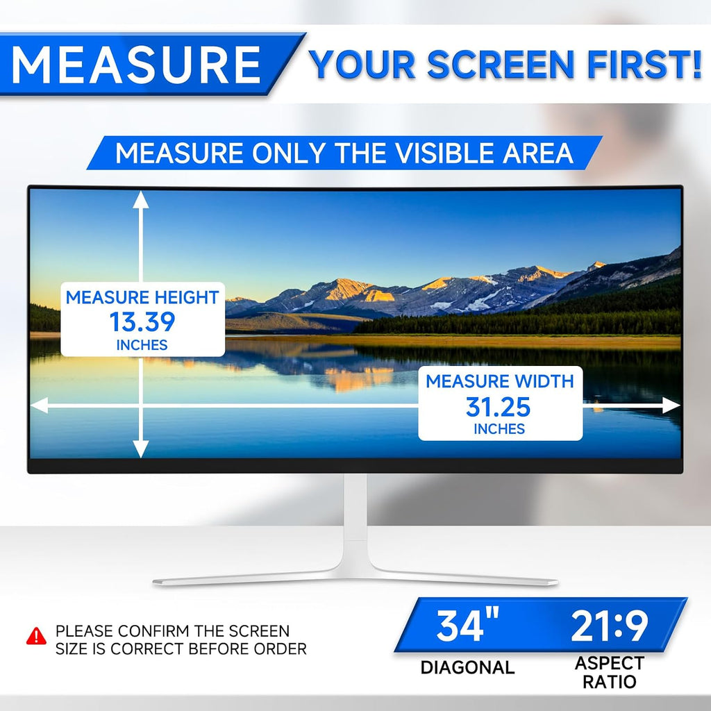 [2-Pack] Privacy Screen For Computer Monitor, 34-Inch 21:9 Aspect Ratio; Anti Spy/Bule Light/Glare And Eye Protection, 2 Install Ways Removable For Office, Airport, Cafe And Other Public Area; Diagonal 34 Inches, Width 31.25 Inches, Height 13.39 Inches