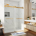 Frameless Sliding Shower Door 46'-49' W x 76' H, Brushed Gold | 3/8' Tempered Glass, Double Sliding Design, 1/4' Wall Adjustment, Double-Sided Easy-Clean Glass, Stainless Steel Hardware