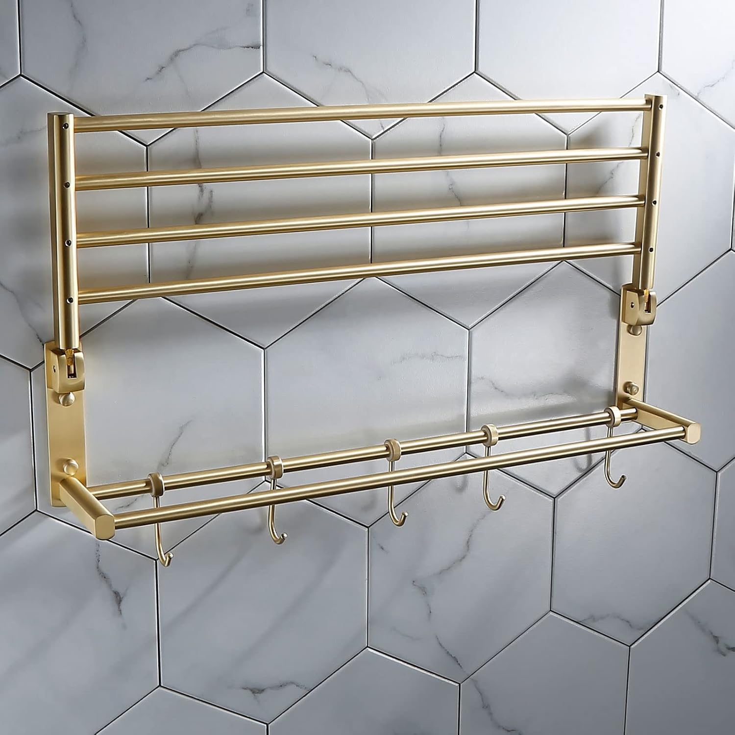 Bathroom Shelves All Copper Brushed Gold Towel Rack Bar Rail, Simple and Light Luxury Bath Towel Rack, Bathroom Bathroom Rack, Hardware Pendant Set (Color : Folding Bathrobe)