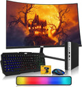 HP G3 Tiny Mini Desktop PC, Intel Core i5, 32GB RAM, 1TB SSD with 24 inch Curved Monitor, AI Enabled RGB Keyboard Mouse, RGB Soundbar and Webcam Windows 11 (Renewed)