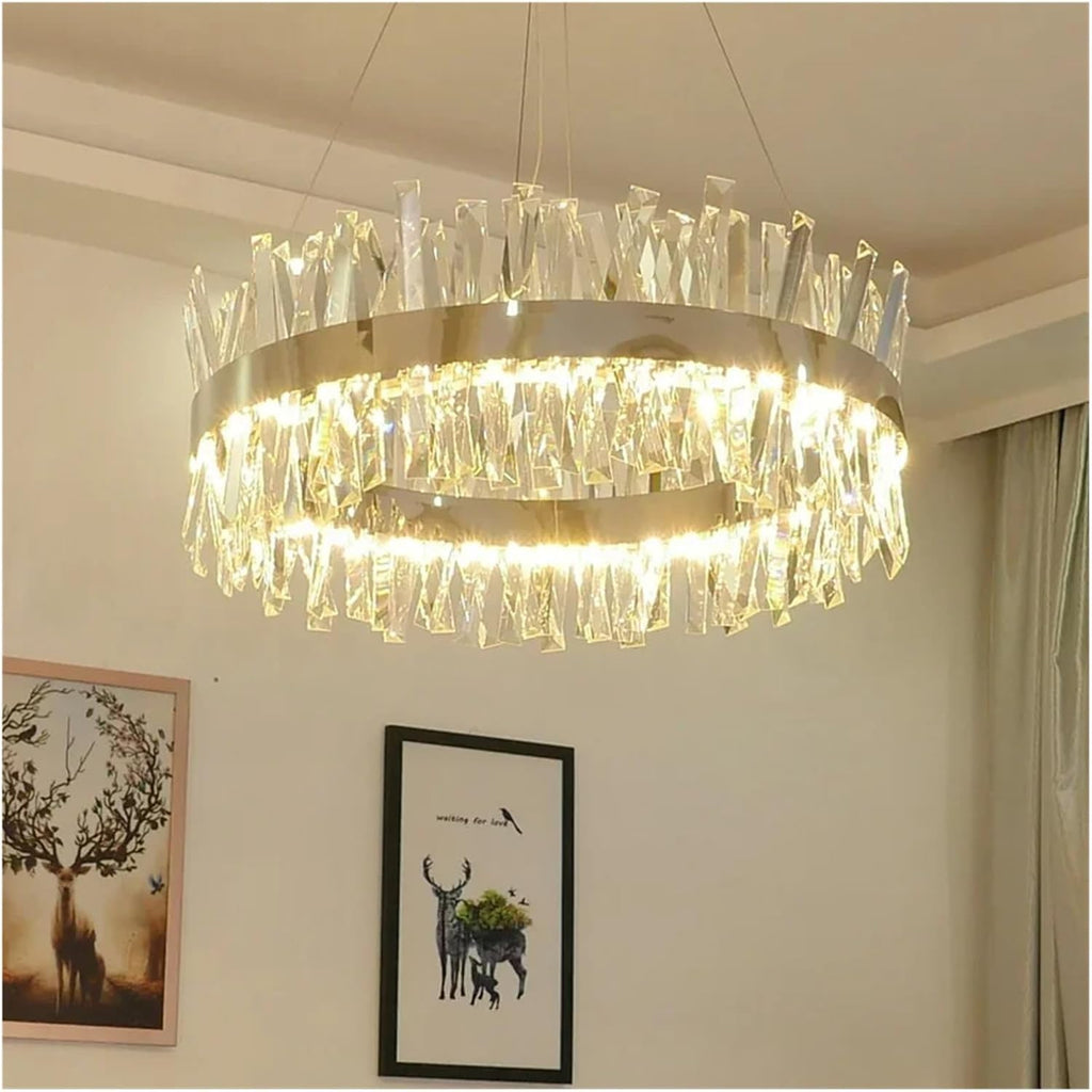 Nordic Luxury Crystal Chandelier Modern Gold Silver Round Led Pendant Light Living Dining Table Room Hotel Home Decor Hanging Lamps,Dining Light Fixtures